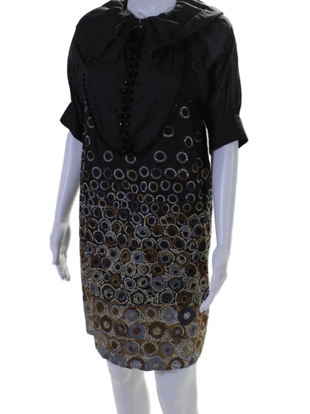 Black Embellished Circle-Pattern Midi Dress